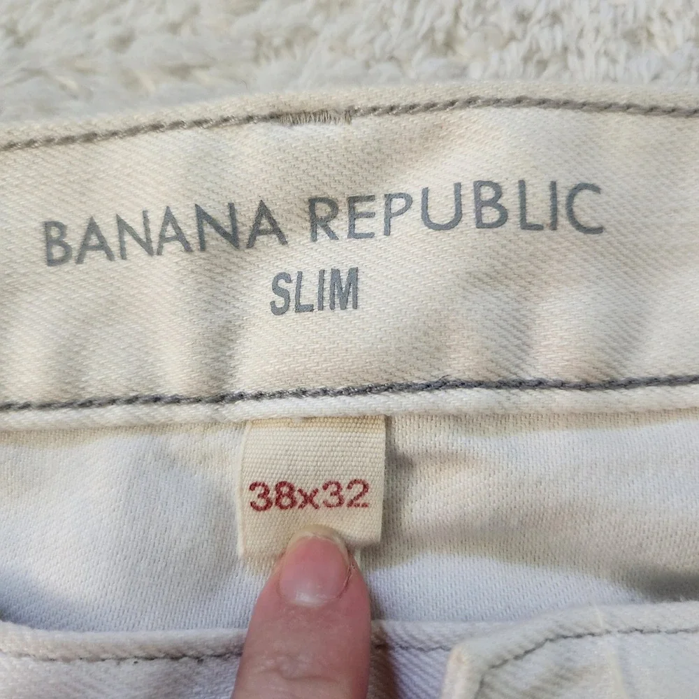 Banana Republic Mens Slim Fit Jeans 38x32 Off White Cream Denim Pants‎